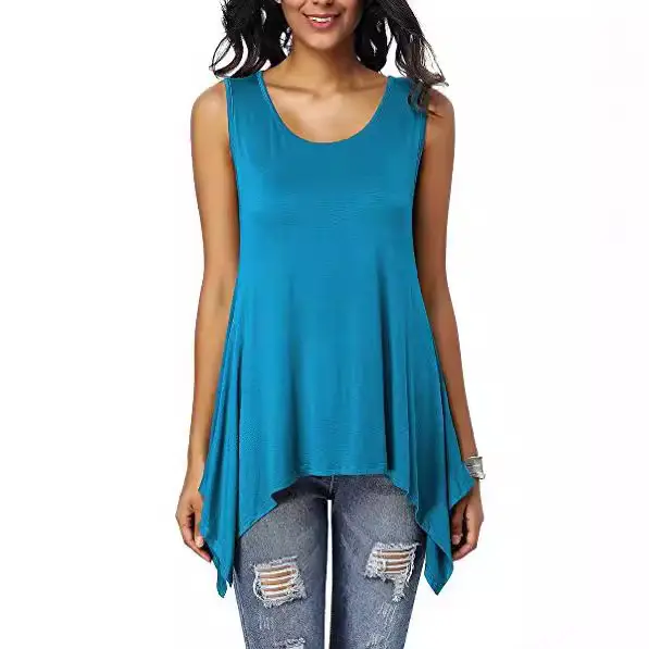 Women's Purple Sleeveless Round Neck T-Shirt Loose Fit