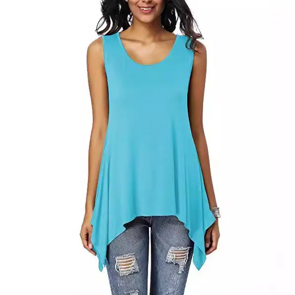 Women's Purple Sleeveless Round Neck T-Shirt Loose Fit