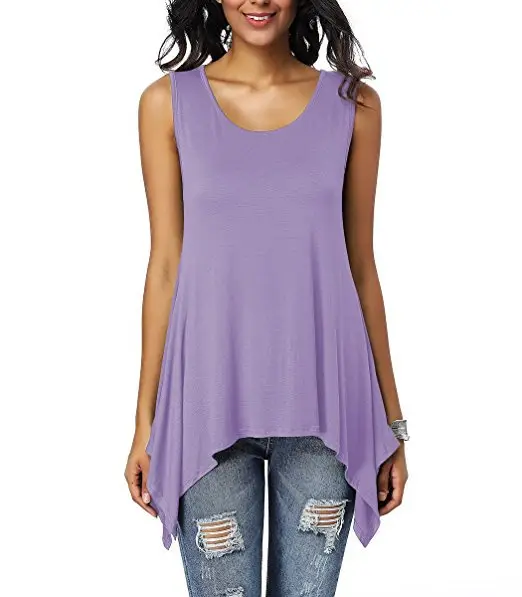 Women's Purple Sleeveless Round Neck T-Shirt Loose Fit — feature 14