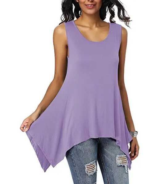 Women's Purple Sleeveless Round Neck T-Shirt Loose Fit — feature 15