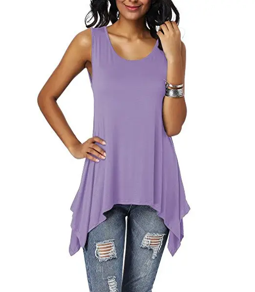 Women's Purple Sleeveless Round Neck T-Shirt Loose Fit — feature 16