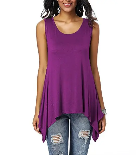 Women's Purple Sleeveless Round Neck T-Shirt Loose Fit — feature 18