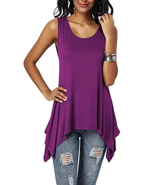 Women's Purple Sleeveless Round Neck T-Shirt Loose Fit — feature 19