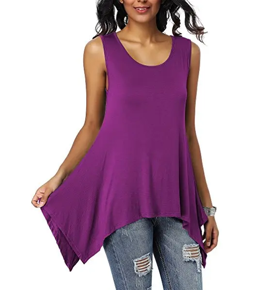 Women's Purple Sleeveless Round Neck T-Shirt Loose Fit — feature 20