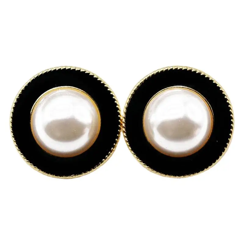 Classic Joker Retro Pearl Earrings Black White Gold