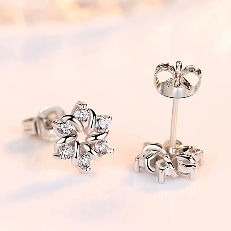 Women's Zircon Flower Earrings Silver Plated - Image 3