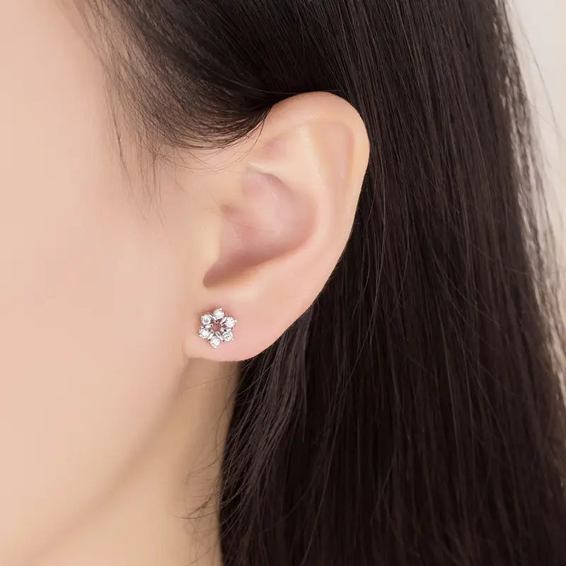 Women's Zircon Flower Earrings Silver Plated - Image 4