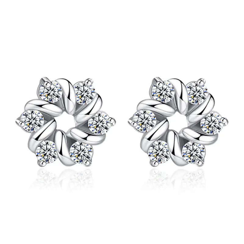 Women's Zircon Flower Earrings Silver Plated - Image 5