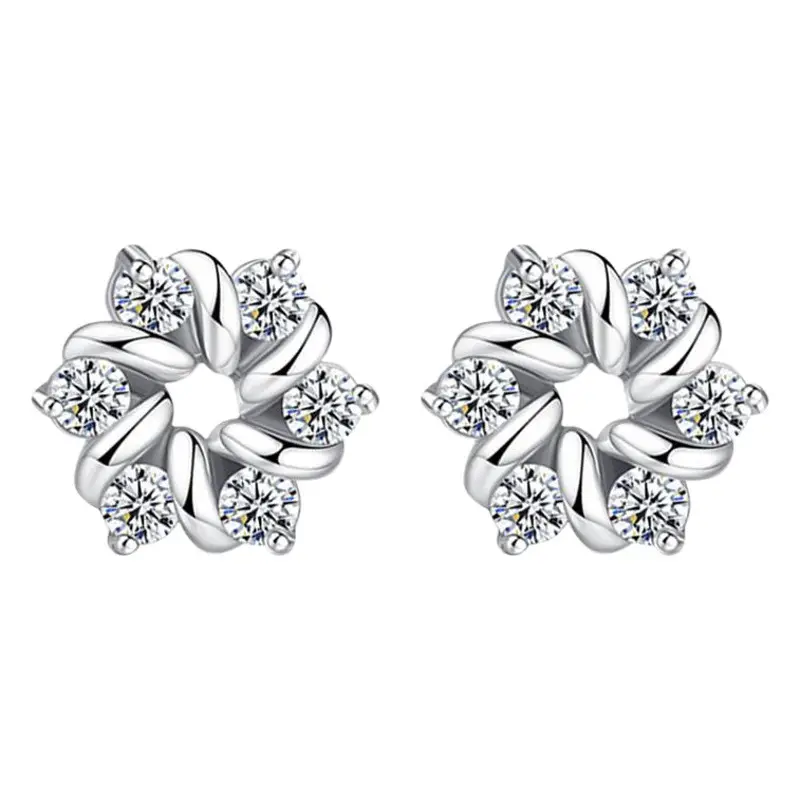 Women's Zircon Flower Earrings Silver Plated