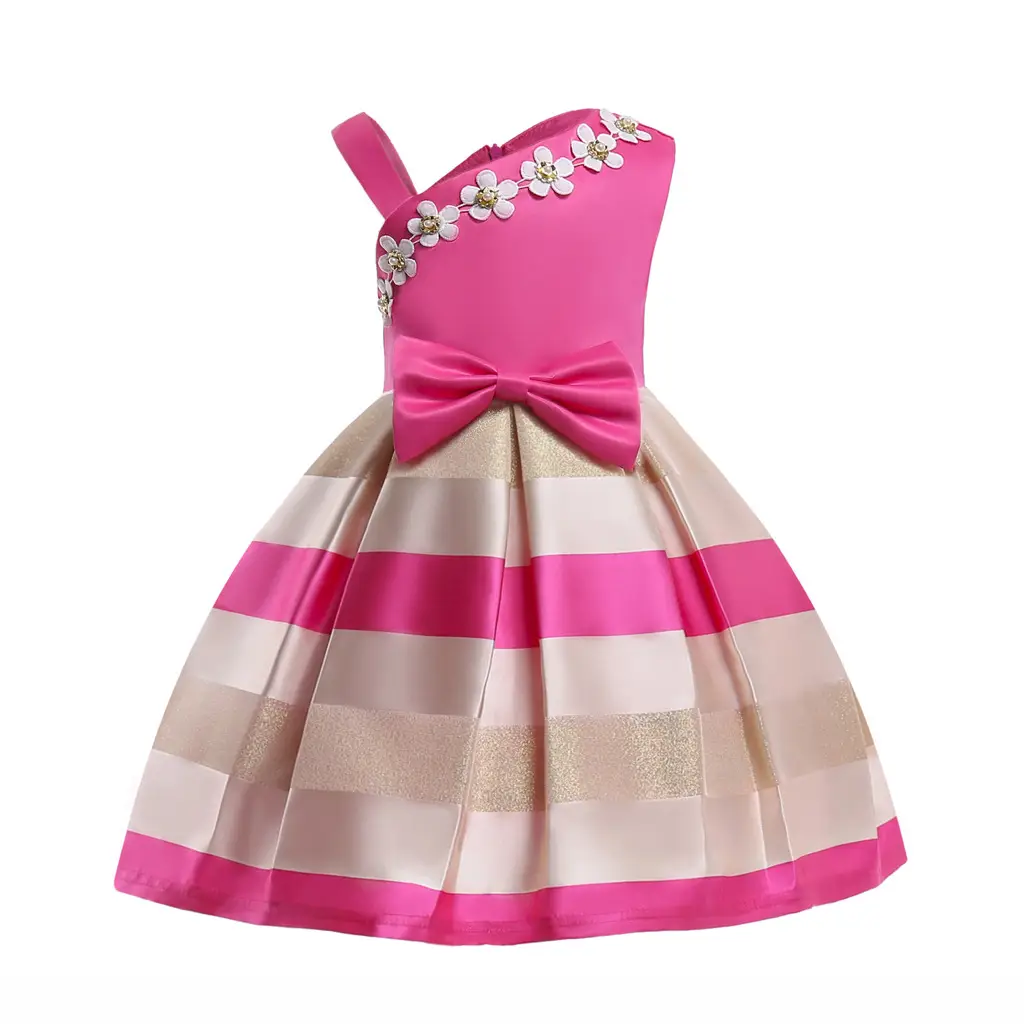 Pink Striped Little Girl Princess Skirt Dress - Image 2