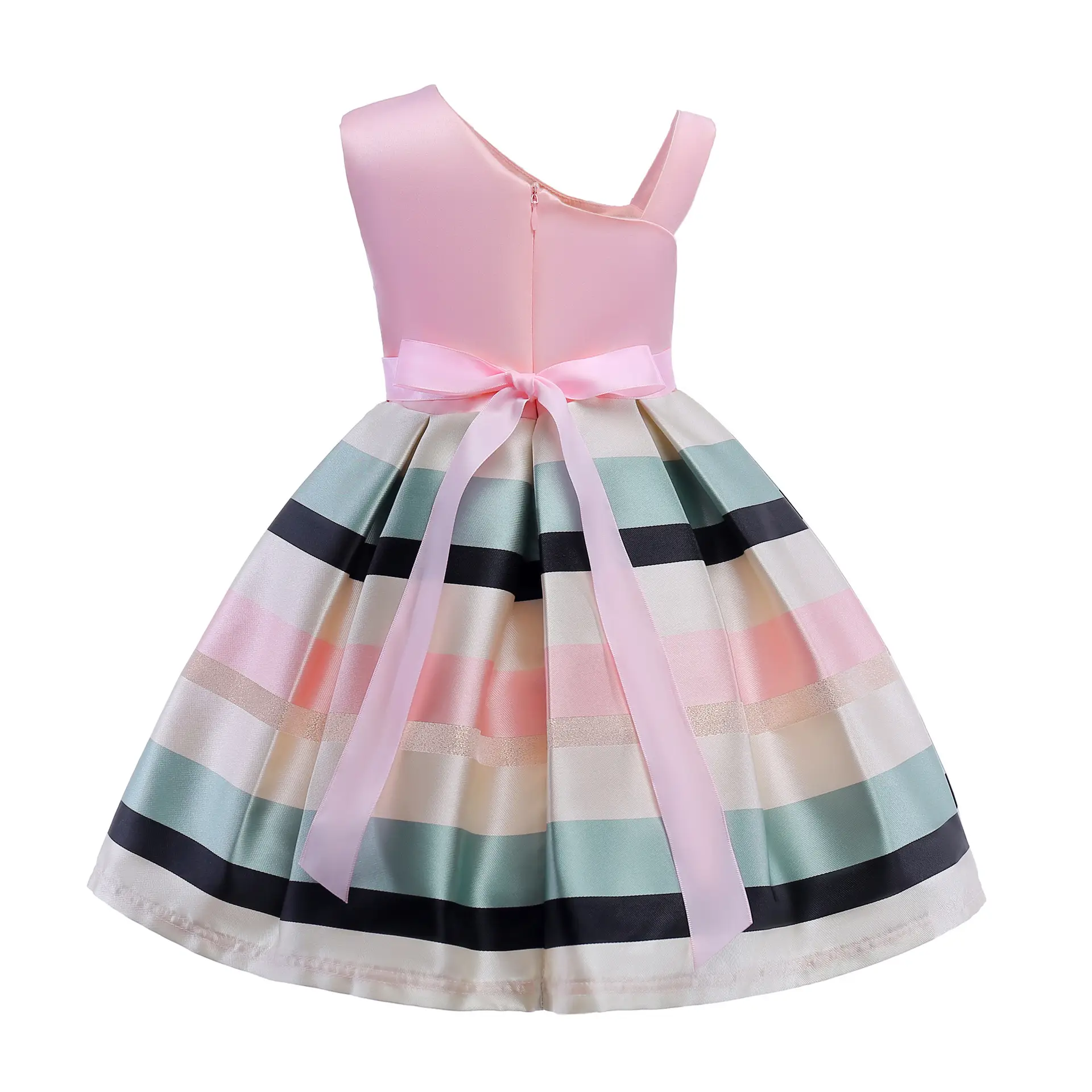 Pink Striped Little Girl Princess Skirt Dress - Image 3