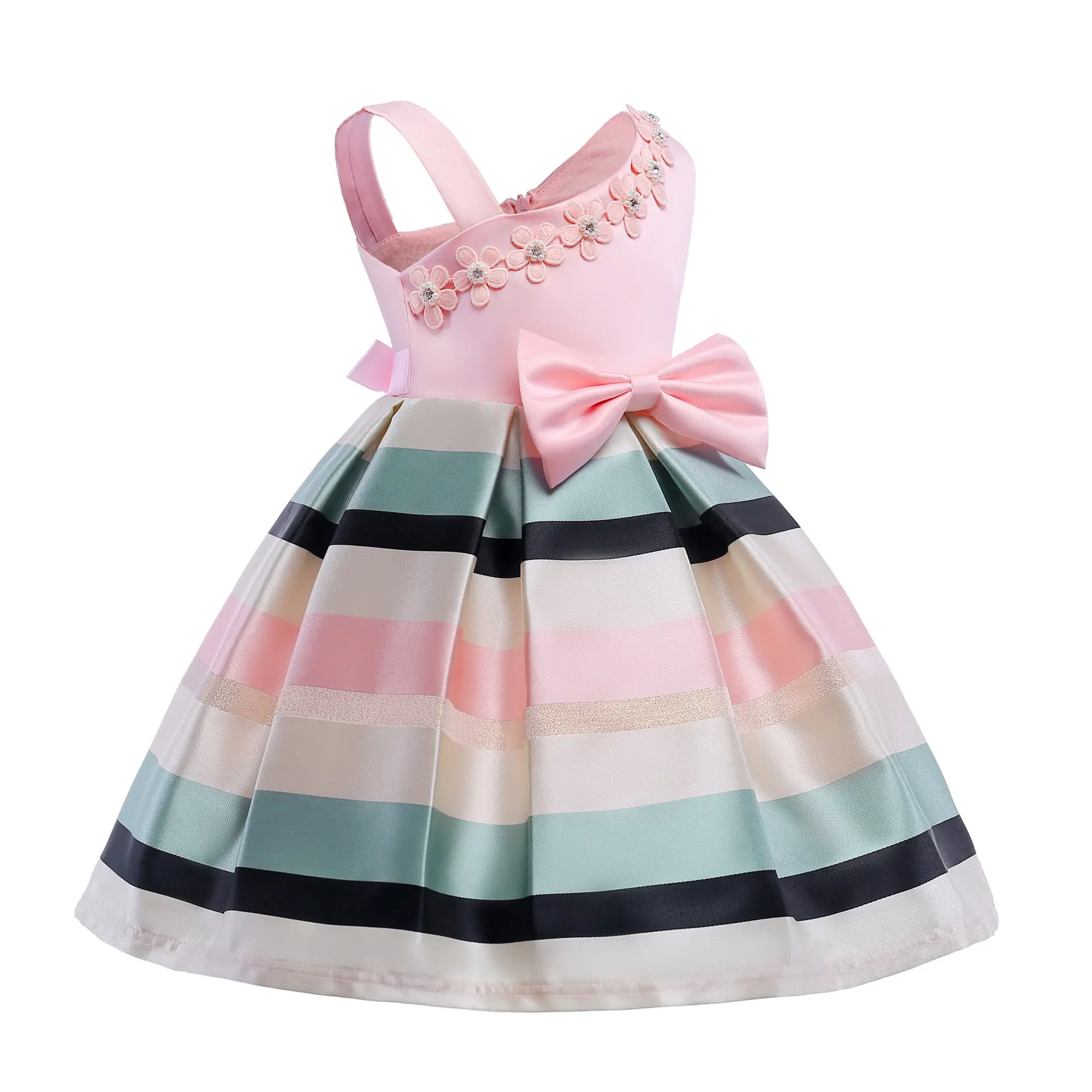 Pink Striped Little Girl Princess Skirt Dress - Image 4