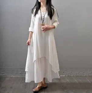 2023 Spring Linen Long Skirt Dress Large Hem - Image 7