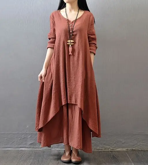 2023 Spring Linen Long Skirt Dress Large Hem - Image 9