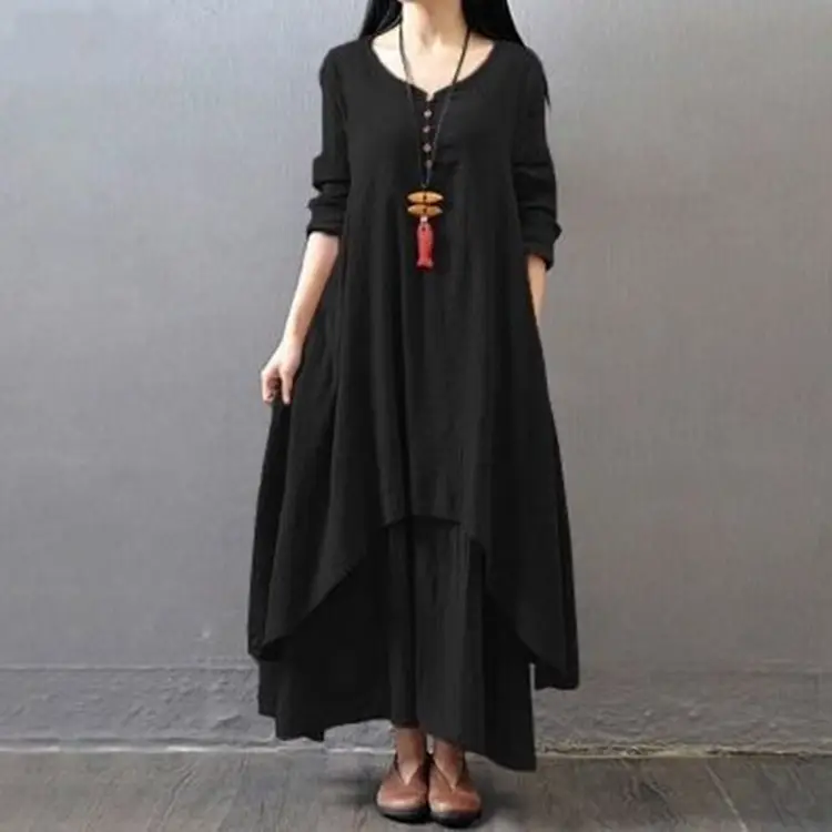 2023 Spring Linen Long Skirt Dress Large Hem - Image 10