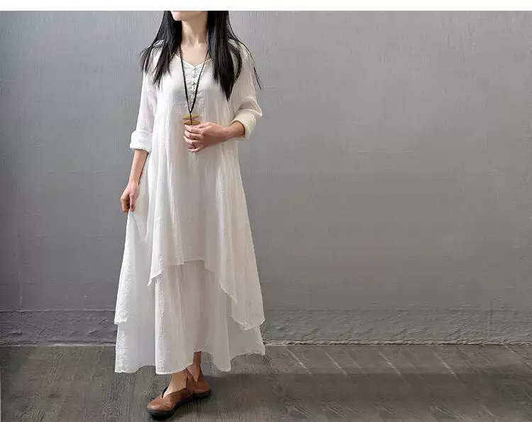 2023 Spring Linen Long Skirt Dress Large Hem — feature 11