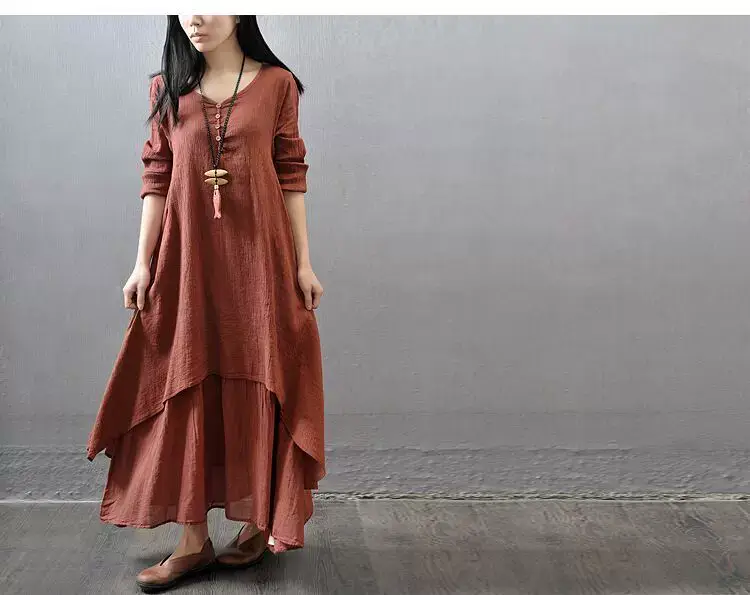 2023 Spring Linen Long Skirt Dress Large Hem — feature 3