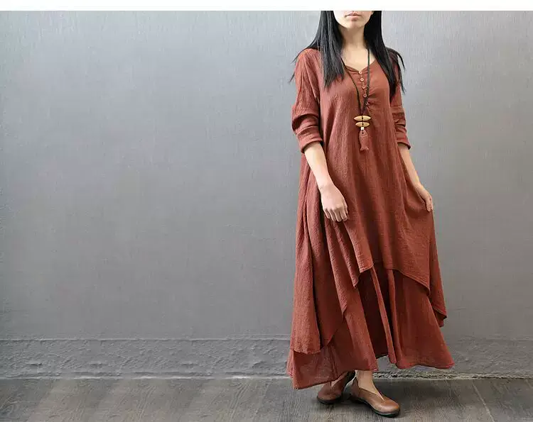 2023 Spring Linen Long Skirt Dress Large Hem — feature 6