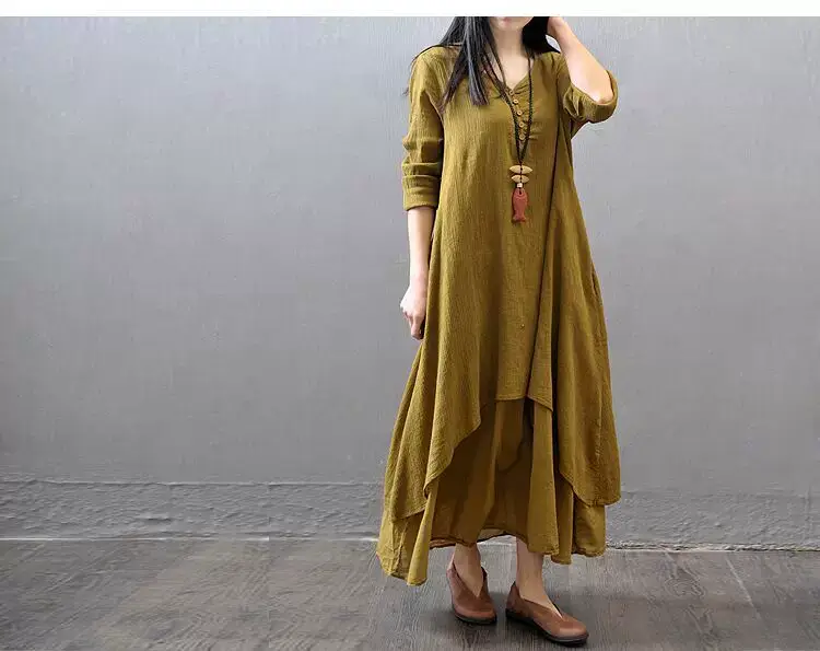 2023 Spring Linen Long Skirt Dress Large Hem — feature 9