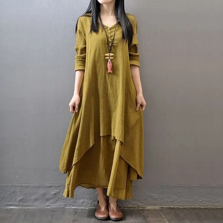 2023 Spring Linen Long Skirt Dress Large Hem - Image 2