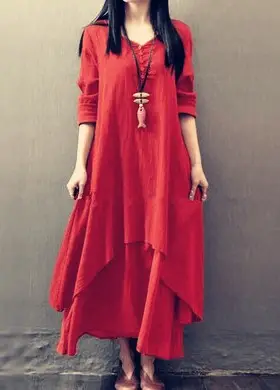 2023 Spring Linen Long Skirt Dress Large Hem - Image 3