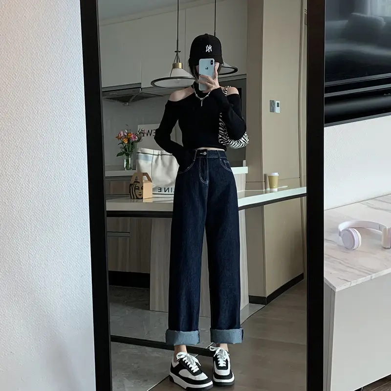 Fleece Lined Dark Blue Slimming Pants for Women