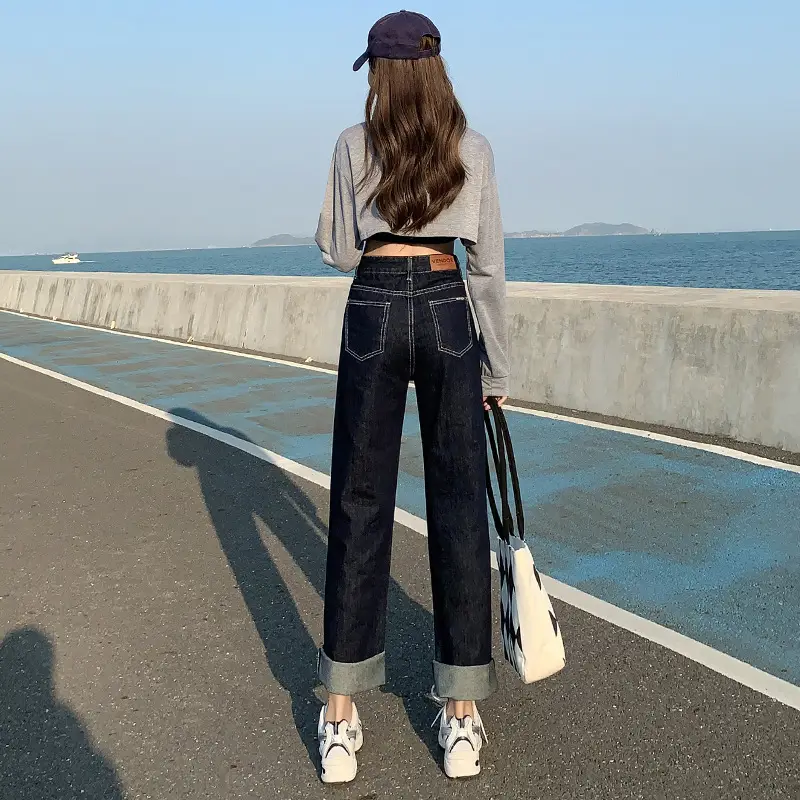 Fleece Lined Dark Blue Slimming Pants for Women