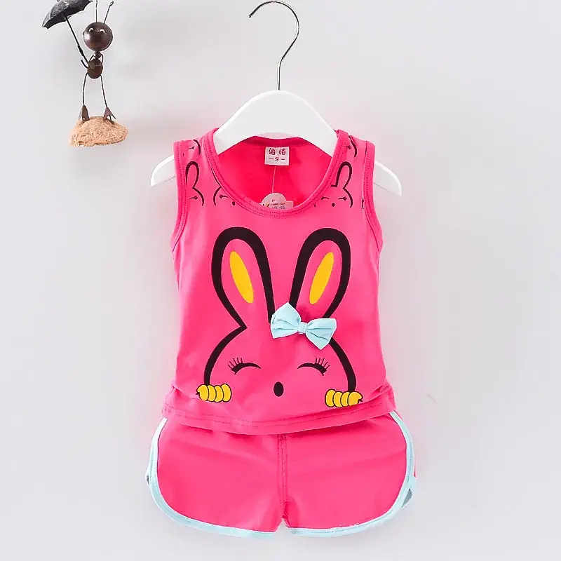 Baby Girl Cartoon Rabbit Sleeveless Vest Shorts Set Pink 0-4Y - Image 4