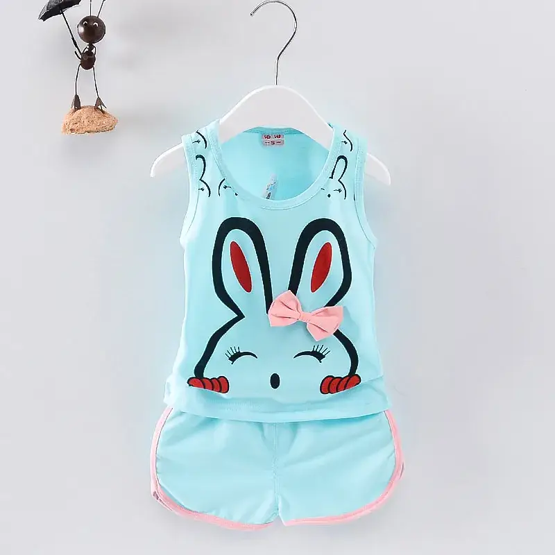Baby Girl Cartoon Rabbit Sleeveless Vest Shorts Set Pink 0-4Y - Image 3