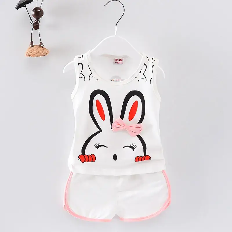 Baby Girl Cartoon Rabbit Sleeveless Vest Shorts Set Pink 0-4Y - Image 2