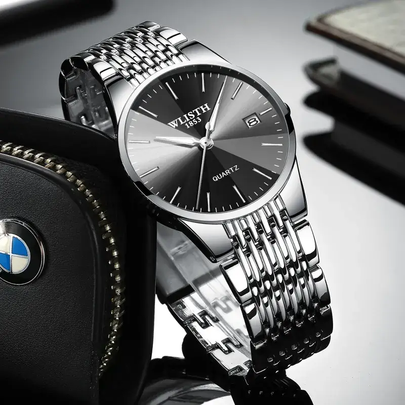 Black Leather Strap Swiss Brand Couple Watch for Men - Image 12