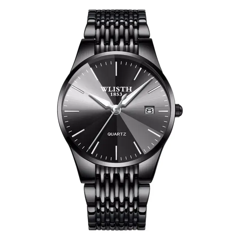 Black Leather Strap Swiss Brand Couple Watch for Men