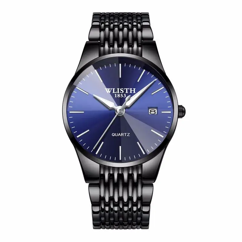Black Leather Strap Swiss Brand Couple Watch for Men - Image 2