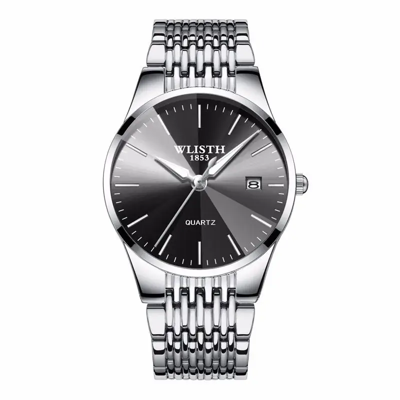 Black Leather Strap Swiss Brand Couple Watch for Men - Image 3