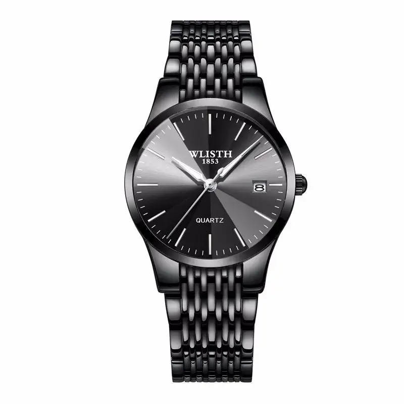 Black Leather Strap Swiss Brand Couple Watch for Men - Image 5