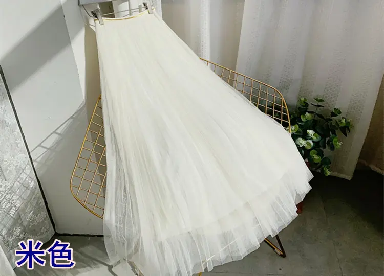 Black Mesh Gauze Skirt Mid-Length High Waist A-Line - Image 9