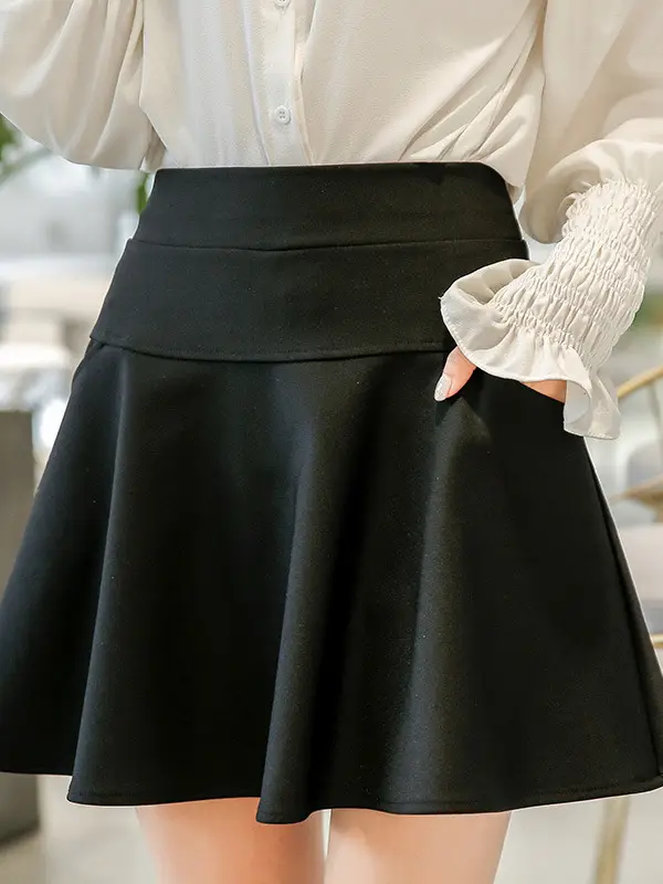 Red High Waist Skirt for Women Stretch Fabric