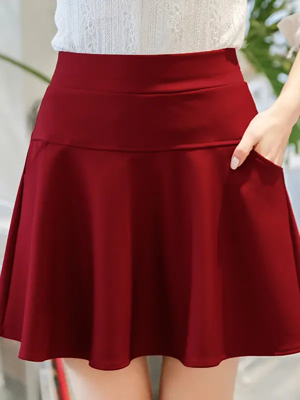 Red High Waist Skirt for Women Stretch Fabric - Image 4