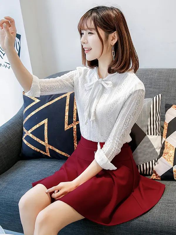 Red High Waist Skirt for Women Stretch Fabric - Image 7