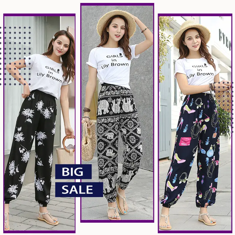 Women's Ethnic Printed Cotton Pants Summer Casual