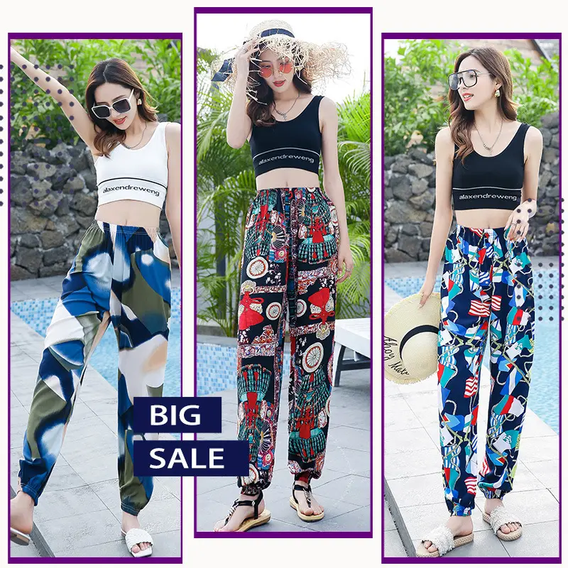 Women's Ethnic Printed Cotton Pants Summer Casual