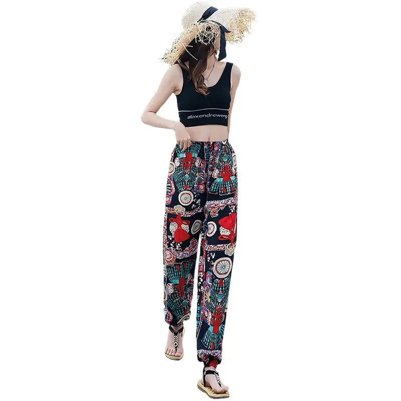 Women's Ethnic Printed Cotton Pants Summer Casual