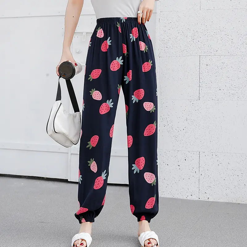 Women's Ethnic Printed Cotton Pants Summer Casual
