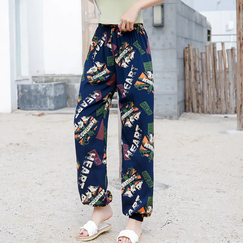 Women's Ethnic Printed Cotton Pants Summer Casual