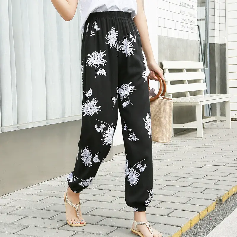 Women's Ethnic Printed Cotton Pants Summer Casual