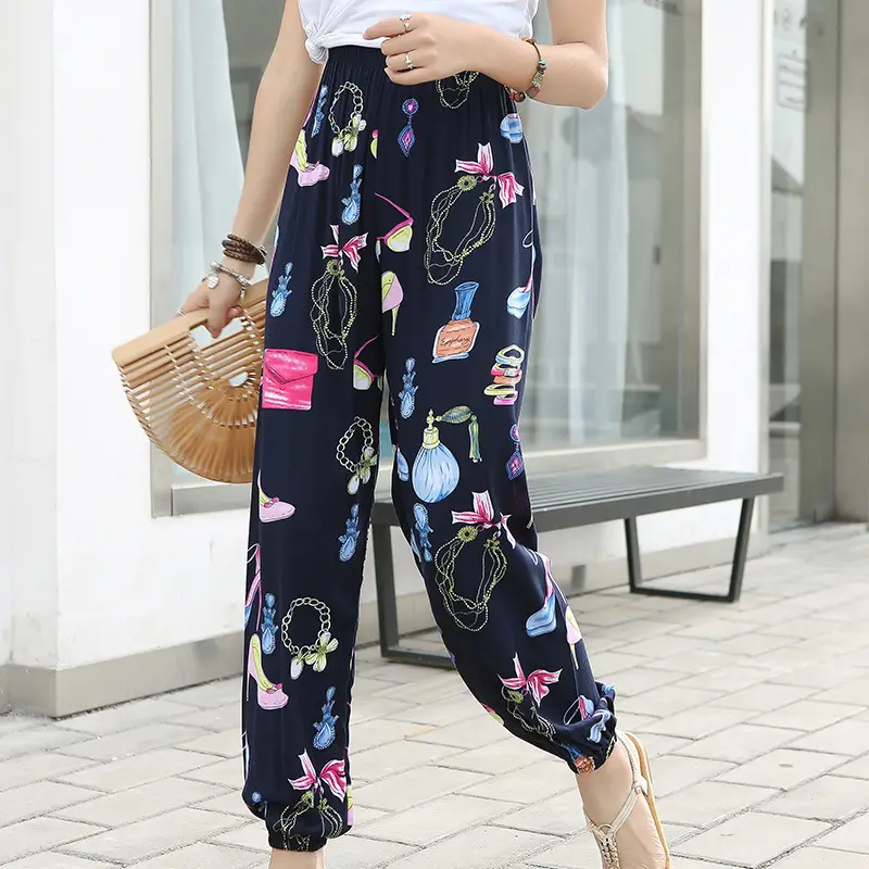 Women's Ethnic Printed Cotton Pants Summer Casual