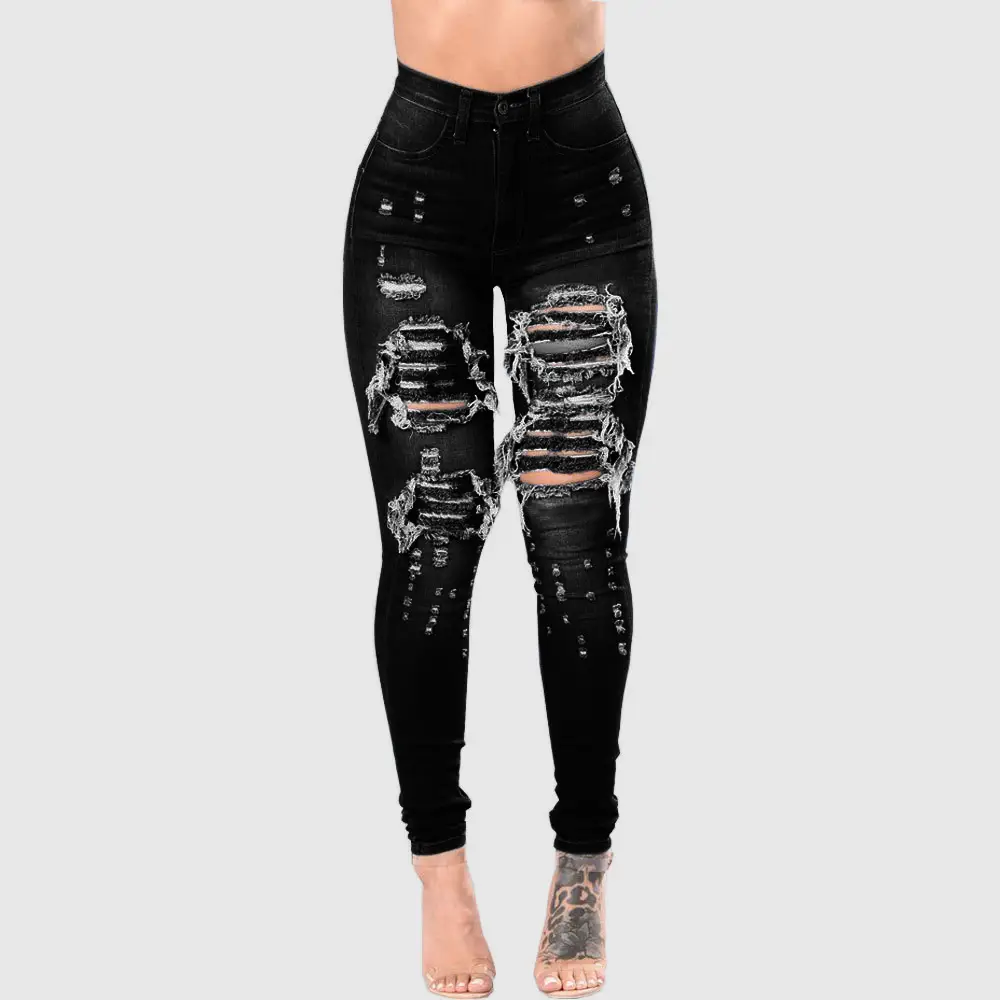 Women Ripped Denim Pencil Pants Special Promotion — feature 16