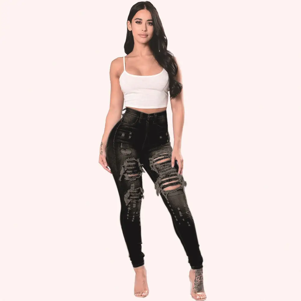 Women Ripped Denim Pencil Pants Special Promotion — feature 18