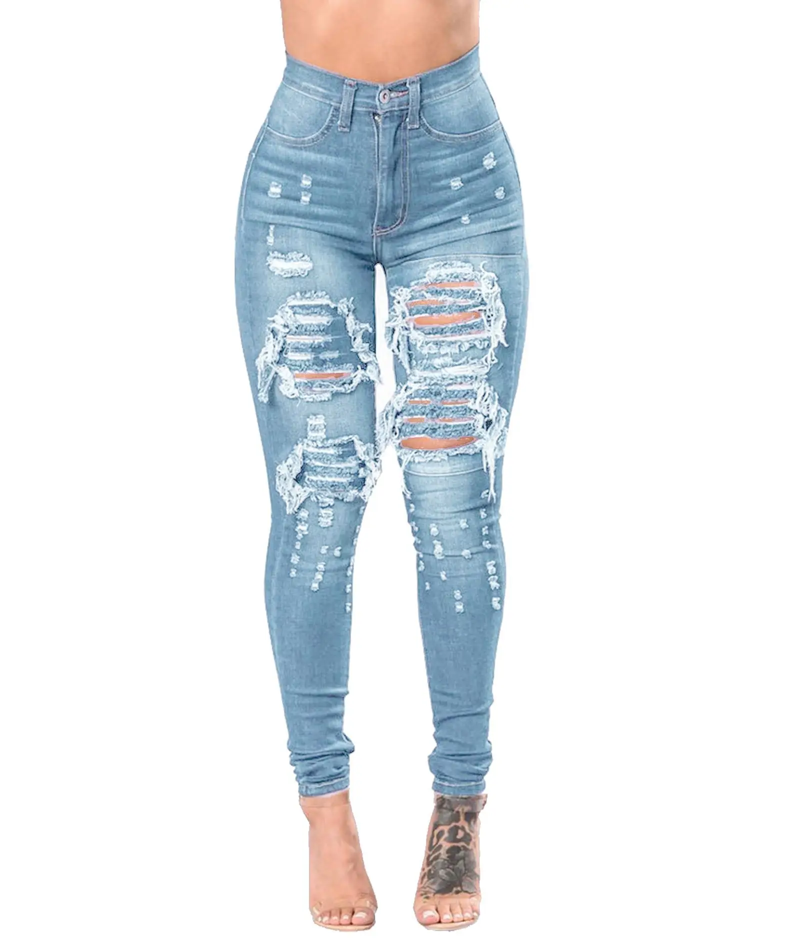 Women Ripped Denim Pencil Pants Special Promotion - Image 3