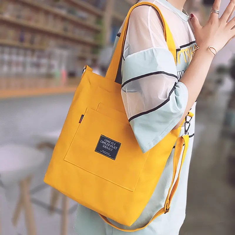 Yellow Canvas Shoulder Bag with Detachable Strap - Image 8